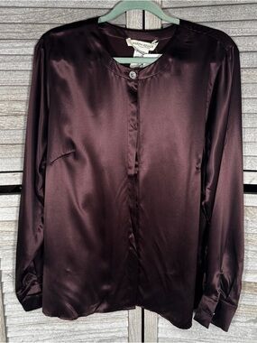 Marina Rinaldi 100% Silk Plum Blouse with Crystal Button NWT Made in Italy 14